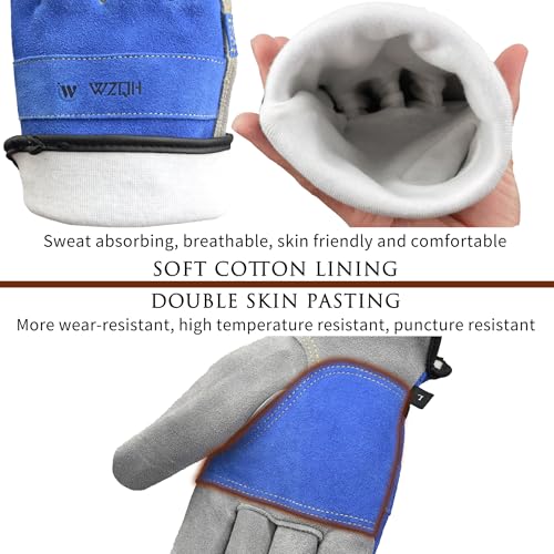 Leather Work Gloves for Men or Women.Gardening (Small (Pack of 1) / Blue - Grey)