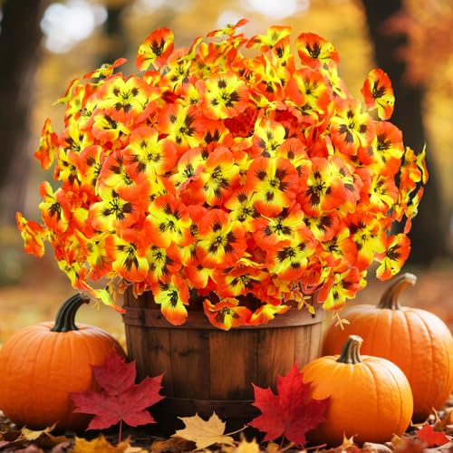 16PCS Artifcial Fall Flowers for Outdoors (Sunset / 16PCS)