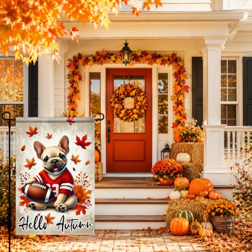 Fall Garden Flag 12x18 Inch Bulldog Football Hello Autumn Decor (Bulldog Football)