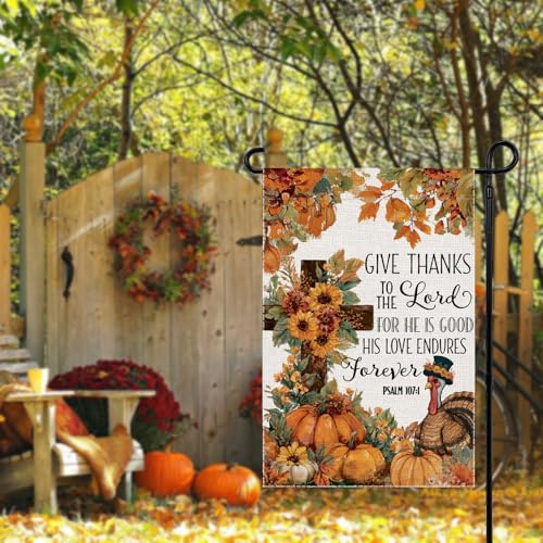 Give Thanks Thanksgiving Turkey Fall Garden Flag 12x18 Inch