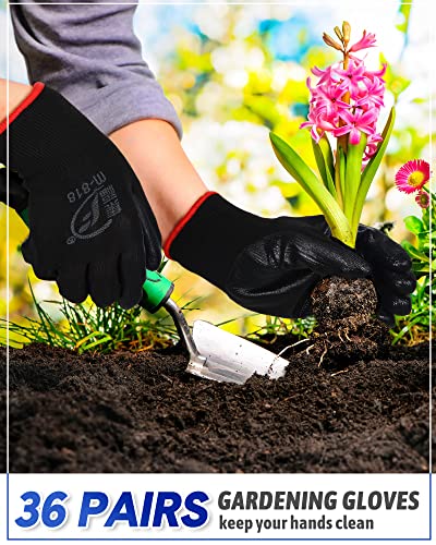 36 Pairs Garden Gloves Bulk for Men Women (Blue, Black)