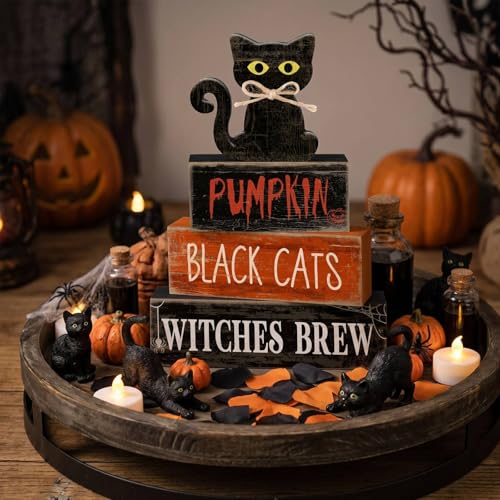 4 Pcs Halloween Table Decor for Home (Black Cat)