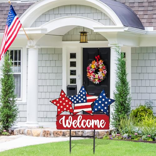 Patriotic Metal Garden Stakes Vintage 4th of July Star Decorative Lawn Sign Welcome Yard Sign for 250th Anniversary Independence Day Home Outside Lawn Porch Decor (Patriotic Star)