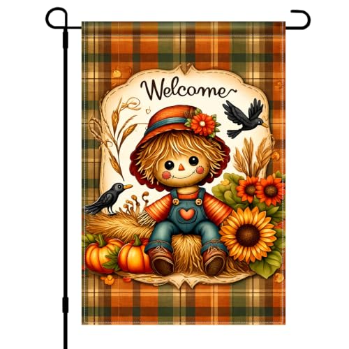 Fall Thanksgiving 12x18 Inch Garden Flag Scarecrow Pumpkin Decor (Scarecrow)