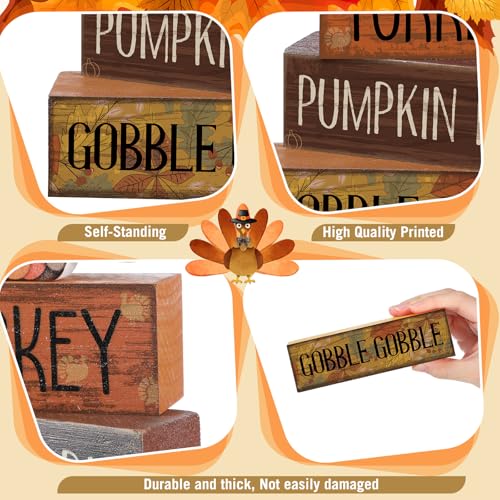 4 Pcs Thanksgiving Turkey Decor Wooden Fall Table Decorations (Classic Turkey)