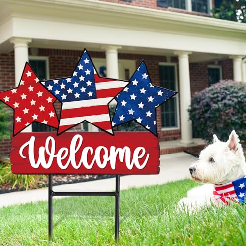 Patriotic Metal Garden Stakes Vintage 4th of July Star Decorative Lawn Sign Welcome Yard Sign for 250th Anniversary Independence Day Home Outside Lawn Porch Decor (Patriotic Star)