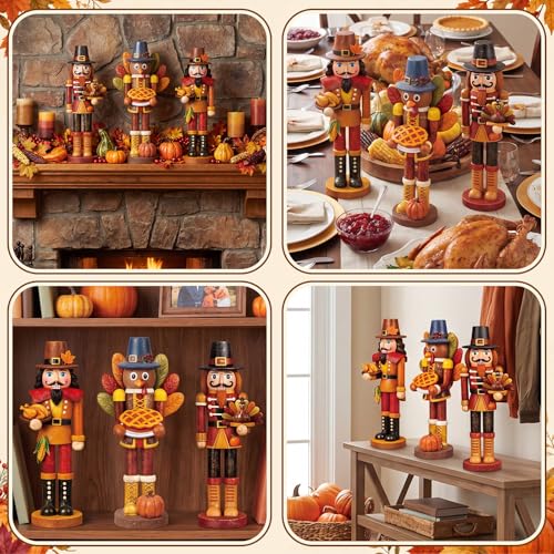 3 Pcs Fall Thanksgiving Nutcracker Turkey Figures Fall Table Decor (5 Inch / :Thanksgiving Nutcracker)