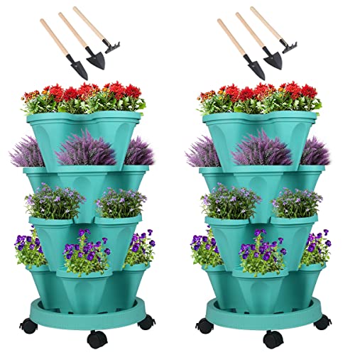 Vertical Planter Tower (Teal / 4 Tier)