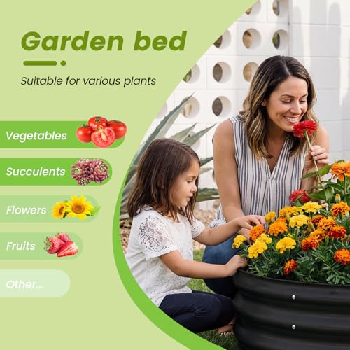 3 Pack 2x2x1 ft Round Galvanized Raised Garden Bed Kit Round Metal Flower Box Large Planter Raised Beds Outdoor Garden for Planting (Black / 2x2x1ft(3pack))
