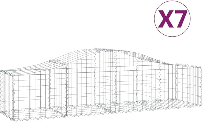 Gabion Basket Set of 7, Silver Galvanized Iron, 78.7x19.7x15.7/23.6 Inch Large Outdoor Planter for Garden Edges