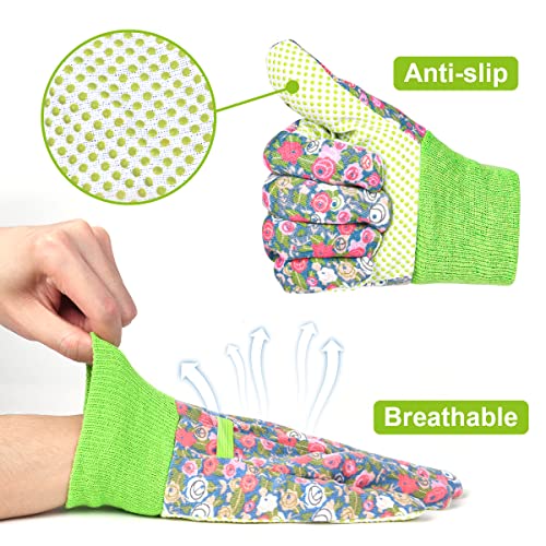 Floral Gardening Gloves for Women (2 Pairs - Light Green Flowers)