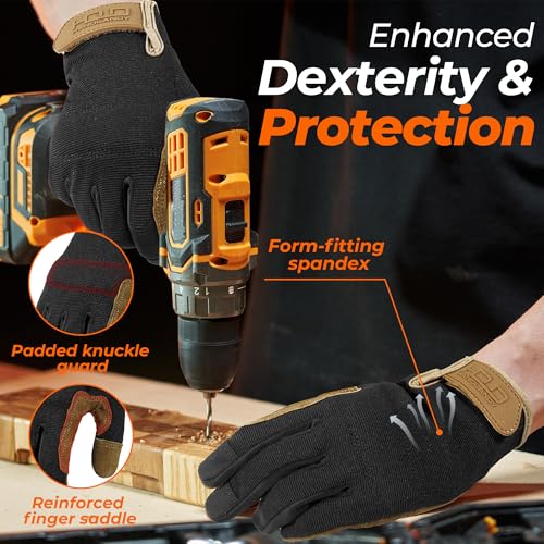 Work Gloves for Men & Women (Brown Black (1 Pair) / Small)