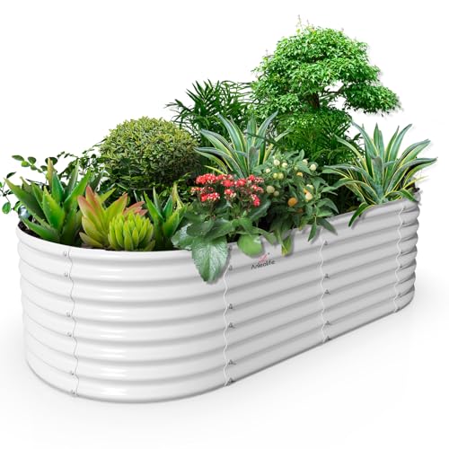 Anleolife 8x4x2ft Oval Deep Root Raised Garden Bed Kit (Antique White-oval Round / 96x48x24'' Tall)