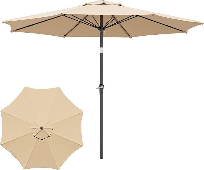 Patio Umbrellas, Pool Umbrella with 8 Sturdy Ribs, Outdoor Umbrella with Push Button Tilt/Crank, Deck Umbrellas, Market Umbrela Table for Backyard, Deck, Garden, Pool