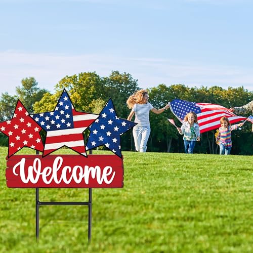 Patriotic Metal Garden Stakes Vintage 4th of July Star Decorative Lawn Sign Welcome Yard Sign for 250th Anniversary Independence Day Home Outside Lawn Porch Decor (Patriotic Star)