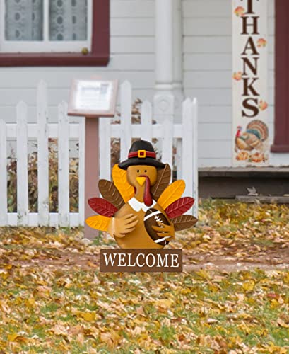 29.92" H Metal Thanksgiving Turkey Decorative Yard Signs with Stakes for Indoor Outdoor Fall Harvest Hanging Welcome Sign Wall Decor (29.92”h Turkey)