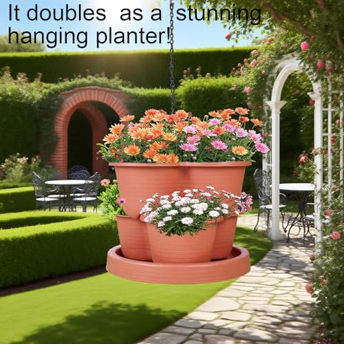 5 Tier Vertical Garden Tower Stackable Planter for Strawberries (Brown / 1 Pack)