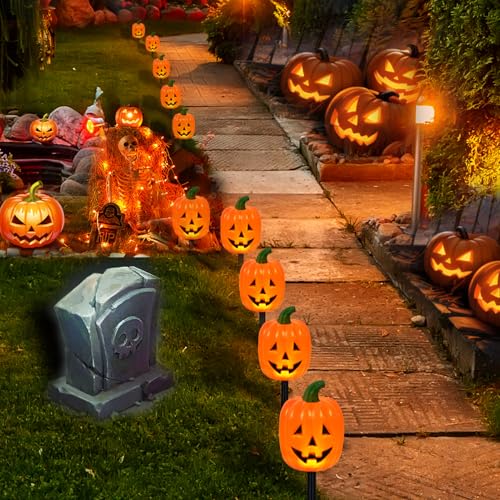 Halloween Solar Pathway Lights Outdoor (Long Pumpkin / 20-Pack)