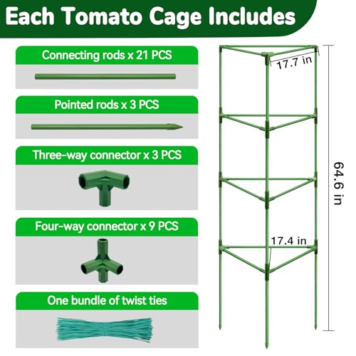65 Inch 4 Pack Heavy Duty Tall Tomato Cages for Garden (65"-4 Pack)