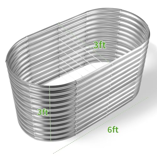 6x3x3ft Oval Galvanized Raised Garden Beds (Classic Silver / 6x3x3ft)