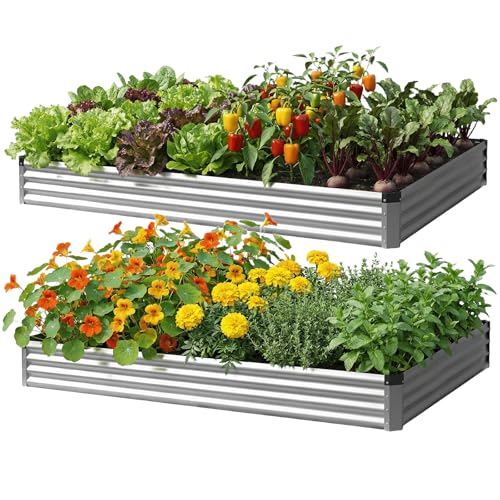 2Packs 8x4x1 FT Raised Garden Beds Outdoor (Silver / 8×4×1 ft (2Packs))