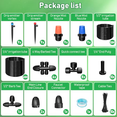 246FT Drip Irrigation System (33FT Main Tube+ 213FT 1/4'' Tube)