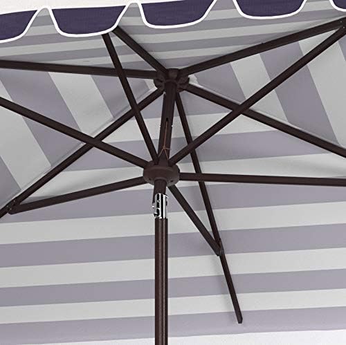 Safavieh PAT8311C Outdoor Vienna Navy and White 6'6" x 10' Rectangle Crank UV Protected Umbrella