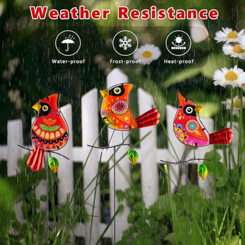 Set of 3 Cardinal Stained Glass Decorative Garden Stakes (Cardinal)