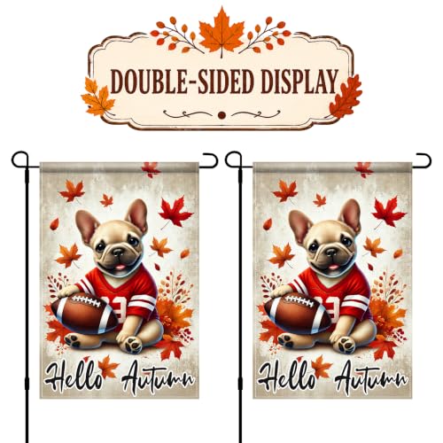 Fall Garden Flag 12x18 Inch Bulldog Football Hello Autumn Decor (Bulldog Football)
