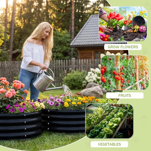 3 Pack 2x2x1 ft Round Galvanized Raised Garden Bed Kit Round Metal Flower Box Large Planter Raised Beds Outdoor Garden for Planting (Black / 2x2x1ft(3pack))