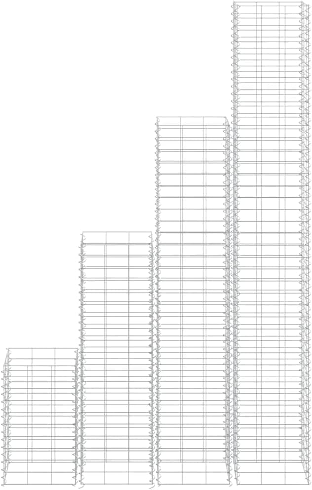Gabion Raised Bed Silver Iron, 11.8x11.8x78.7 Inch Outdoor Metal Planter for Flowers & Vegetables, Powder-Coated