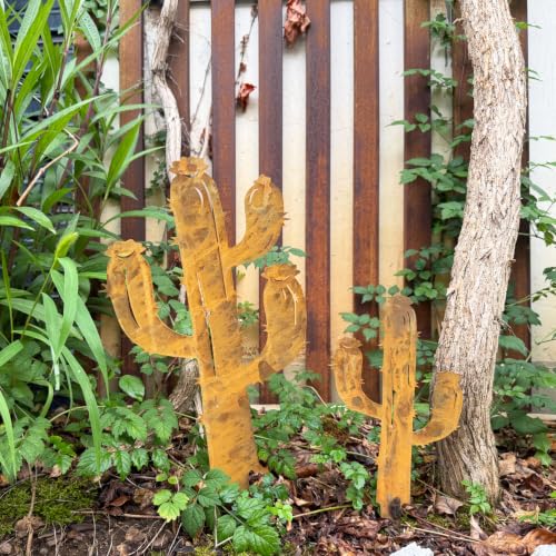 2PCS Rusty Cactus Decorative Garden Stakes (Rusty Cactus)