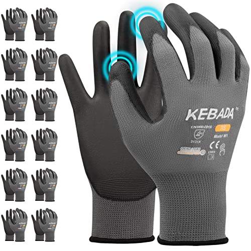 W1 Safety Work Gloves for Men & Women (12 Pairs-light Grey / Small)