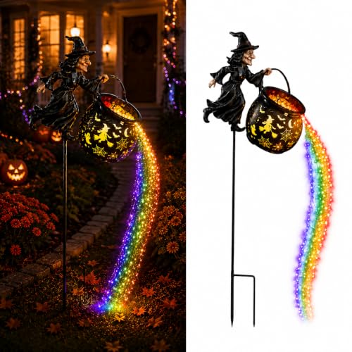 Halloween Witch Cauldron Solar Garden Stake Light for Outdoor Decor (Halloween E)