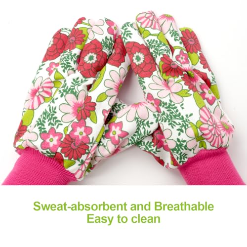 Floral Gardening Gloves for Women (2 Pairs - Purple + Rose + Red Flowers)
