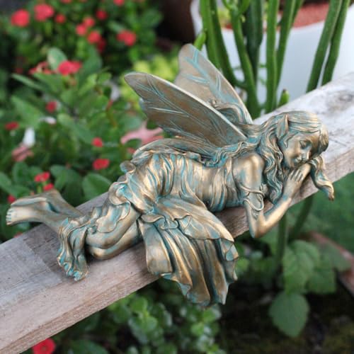 Vintage Bronze Sleeping Fairy Statue Outdoor Garden Decor (Sleeping)