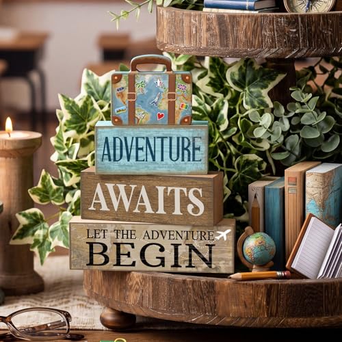 4 Pcs Travel Party Decoration Vintage Wood Suitcase Table Decor (Travel)
