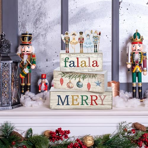 4 Pcs Wooden Nutcracker Block Signs Christmas Farmhouse Decor (Nutcracker Ballet)