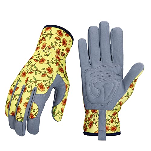 Gardening Gloves for Women (Grey+yellow)