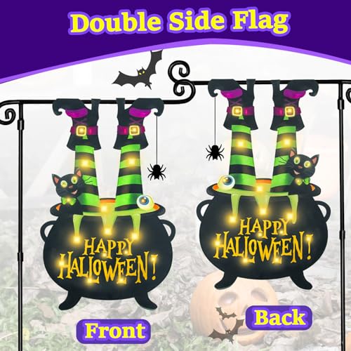 Halloween Lighted Garden Flag (Warm White Witch Feet / 28x40 Inch)