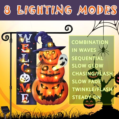 Halloween Lighted Garden Flag (Welcome Pumpkin / 28x40 Inch)