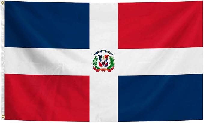 3x5 Feet Dominican flag Outdoor Gardens Man Cave College Car Decor Double Stitched Edges Vivid Colors Polyester Fabric Dominican Republic Flag With 2 Brass Grommets (pk7)