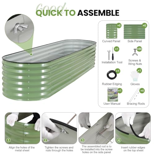 Raised Garden Beds Galvanized (Oliver Green / 8×2×1.4ft (1 Pack))