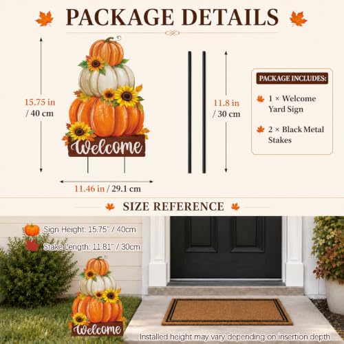 Fall Decorations Outdoor Metal Yard Sign Pumpkin Garden Stakes (Fall Pumpkin With Sunflowers)