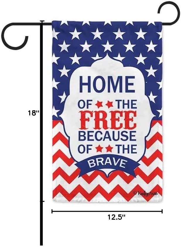 Home of The Because of The Brave Patriotic Garden Flag 4Th of July Decor Banner for Outdoor 12.5X18 Inch Print Double Sided