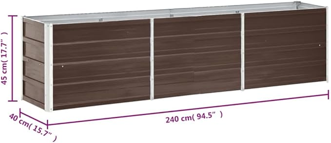 Garden Raised Bed Galvanized Steel 94.5"x15.7"x17.7" Brown,Raised Garden Bed,Outdoor Planters for Flower Herb Garden