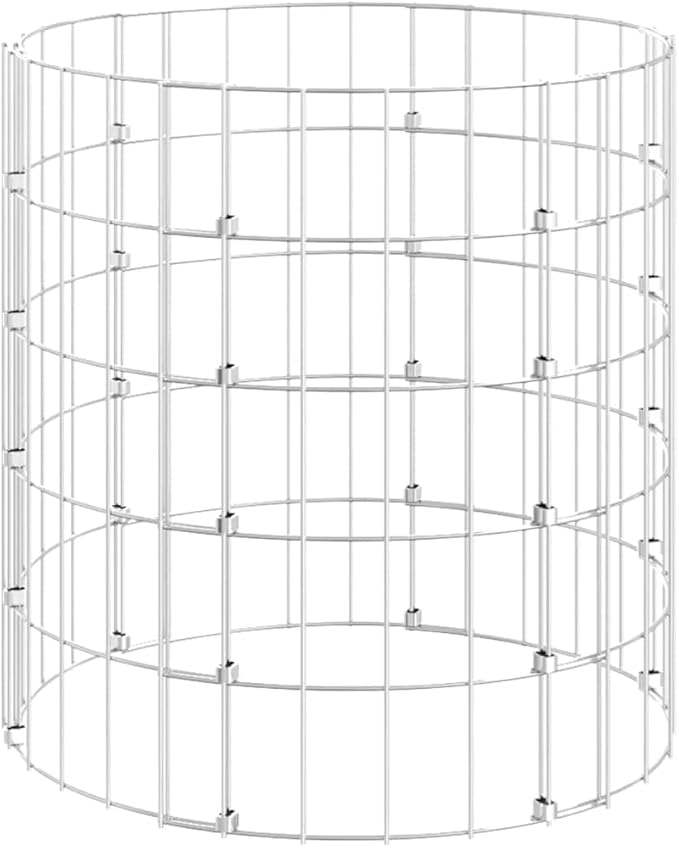 Outdoor Garden Round Gabion Basket Cage Planter Stand Patio Backyard Gabion Post Raised Bed Fencing, Circular Gabion Pole Galvanized Steel Ø19.7"x19.7"