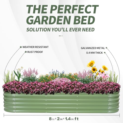Galvanized Raised Garden Bed Outdoor (Green / 8×2×1.4ft（2pcs）)