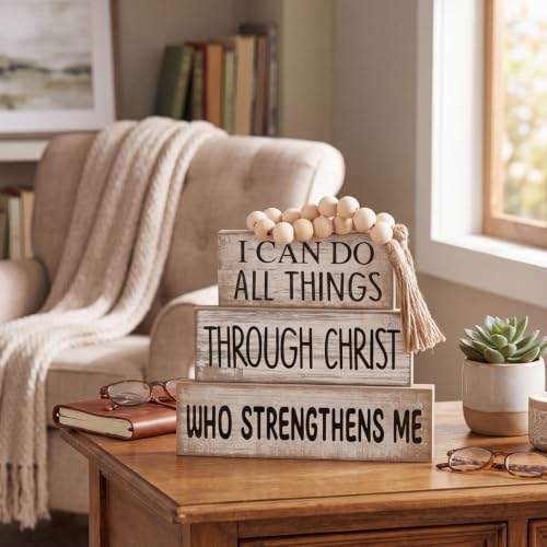 4 Pcs Christian Table Decor for Home (I Can Do All Things Through Christ)
