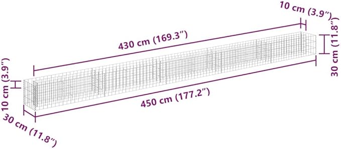 Gabion Raised Garden Bed, Silver Galvanized Steel Planter Box, 177.2 x 11.8 x 11.8 Inch, Outdoor Rectangular Design, Durable Weather-Resistant for Flowers Vegetables